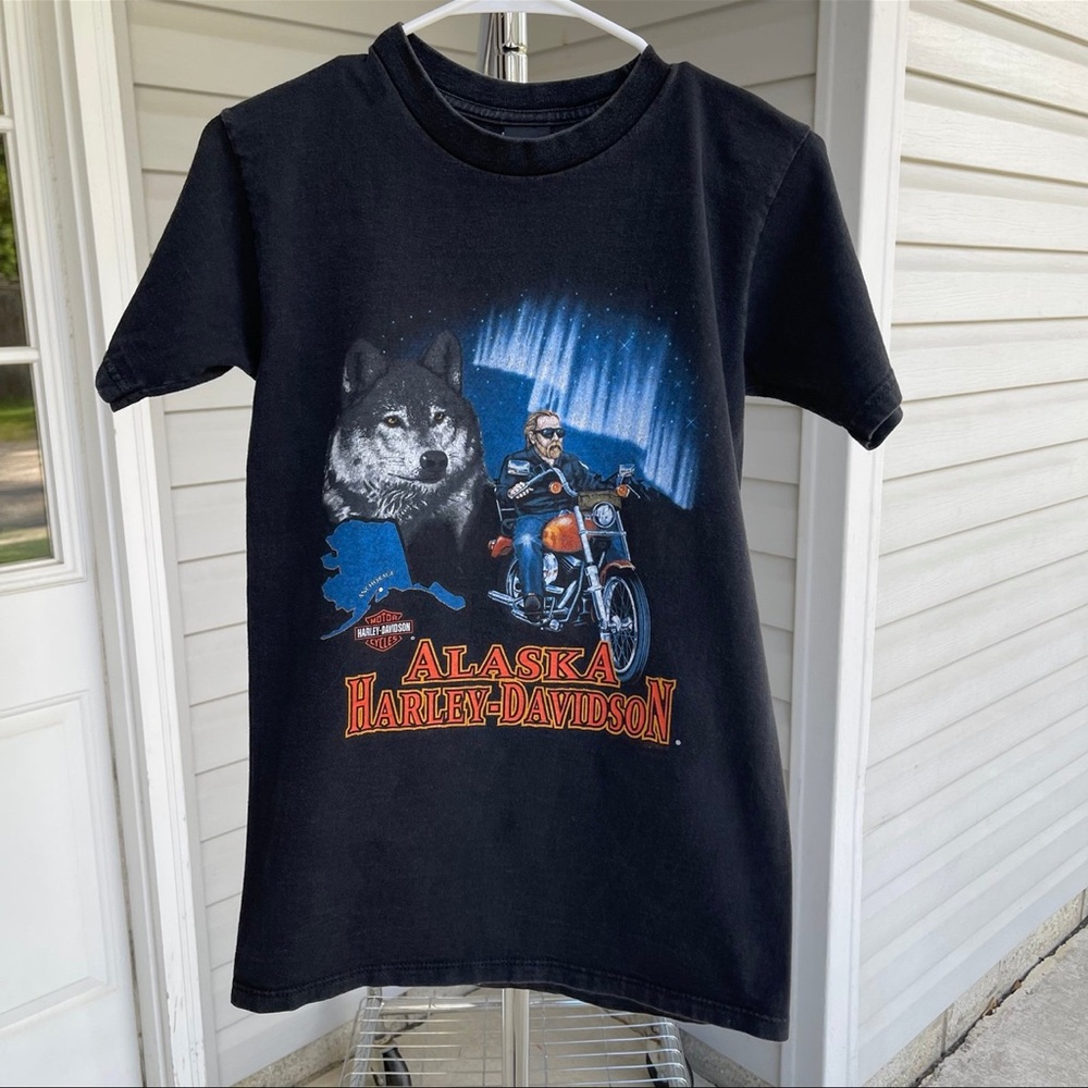 Vintage Harley Davidson Anchorage Alaska 1995 Biker T Shirt Size Small Black